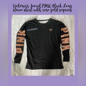 Victoria’s Secret PINK black long sleeve shirt with rose gold sequins